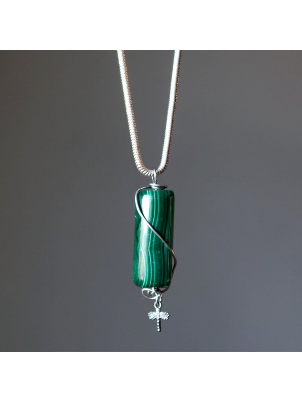 Malachite Necklace Firefly Green Gemstone Natural Gemstone Crystal Silver Chain